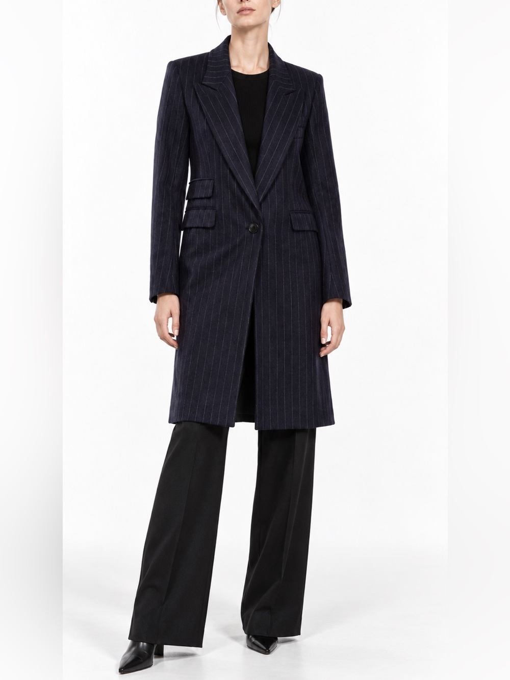 Isabel Marant Navy Wool Pinstripe Long Coat EU 40 US 8